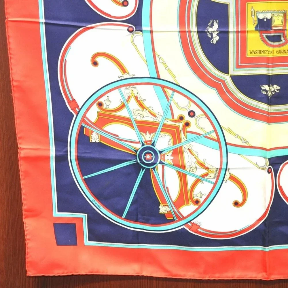 Authentic HERMES Carre 90 Scarf "WASHINGTON'S CARRIAGE" Silk Red - Picture 5 of 14